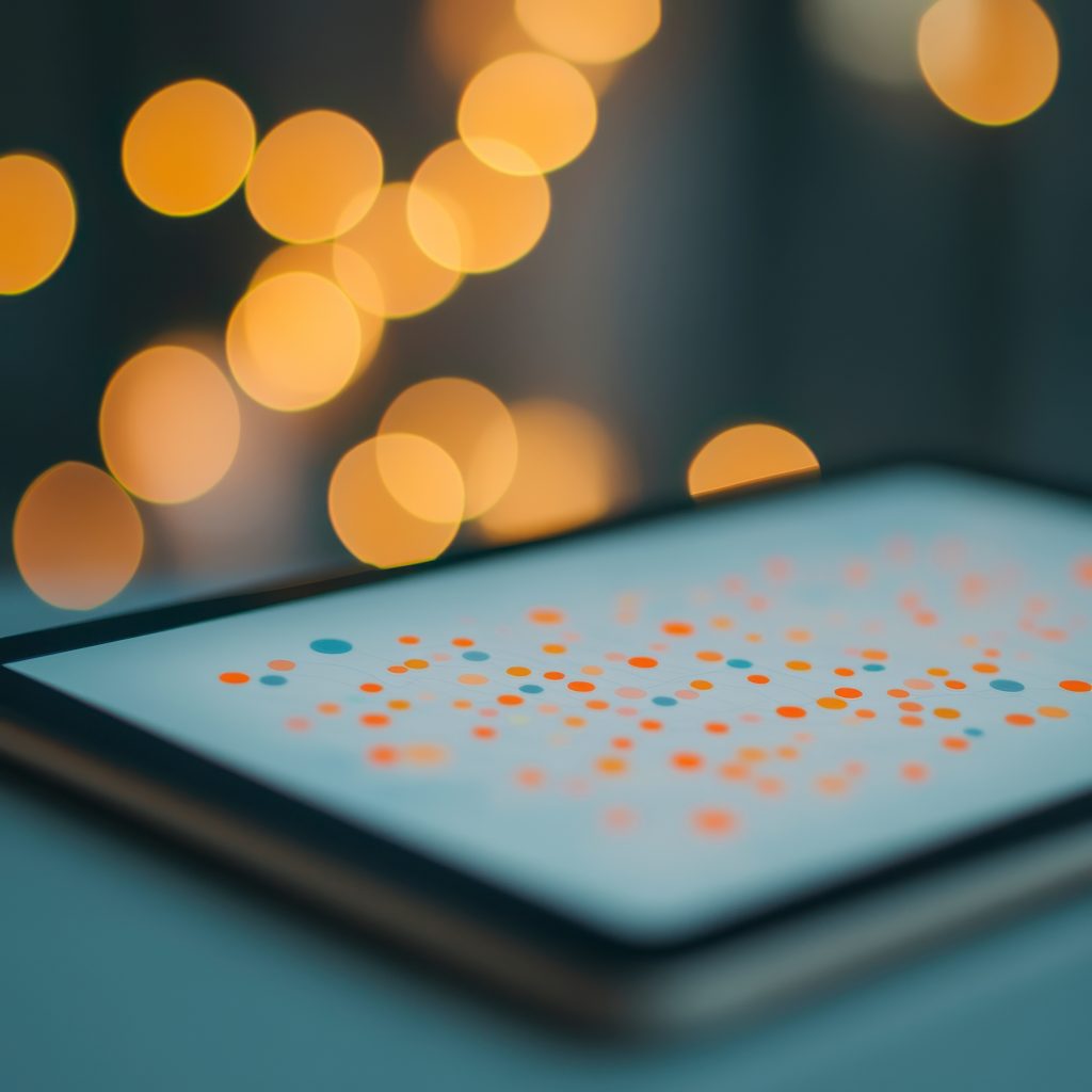 Enhanced SEO Analysis: Backlink Heatmap on Tablet in Modern Coworking Space