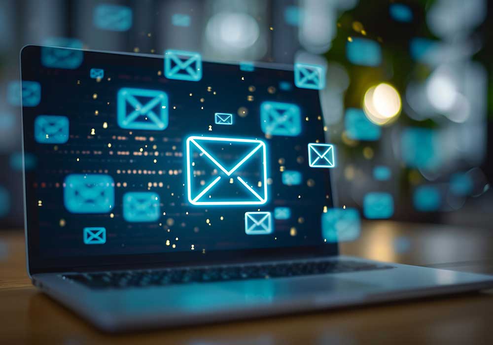 illustration of emails popping out of laptop