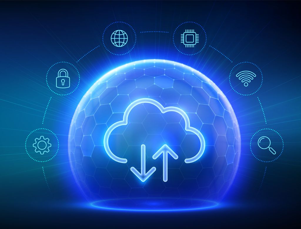 cloud 3d graphic of blue data backup cloud